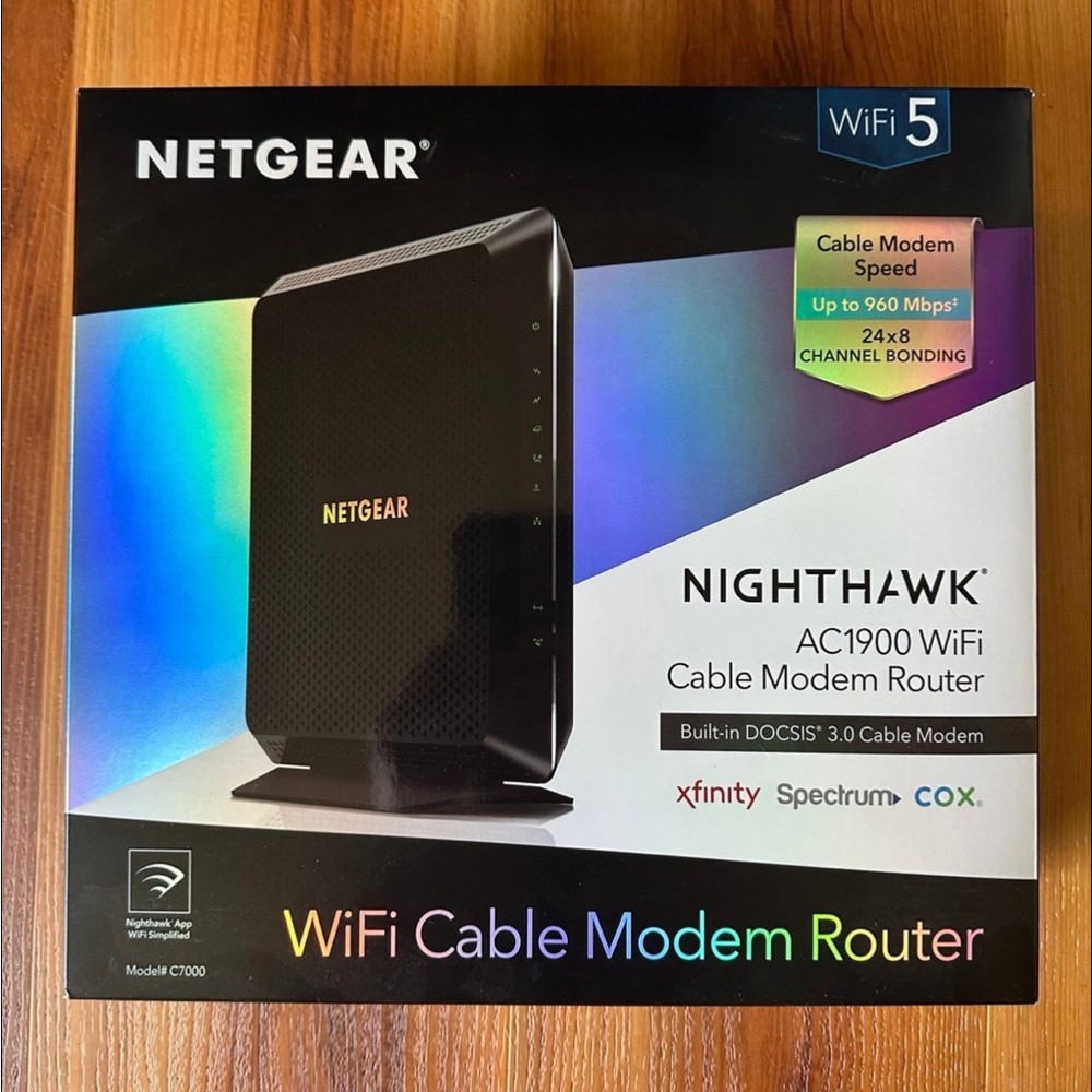 NETGEAR Nighthawk AC1900 WiFi Cable Modem Router - Black - Picture 1 of 5